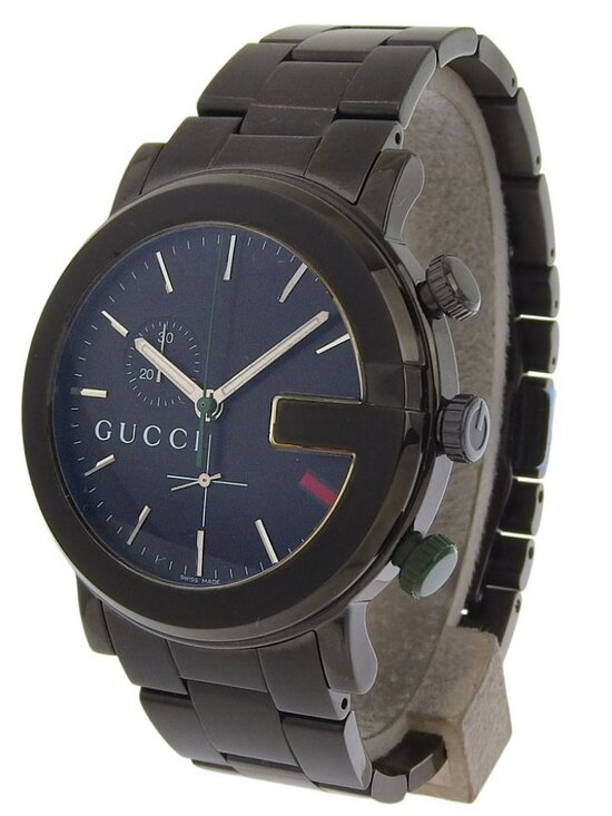 GUCCI G Chrono Watches 101M black blackDial Stainless Steel Quartz Chronog...